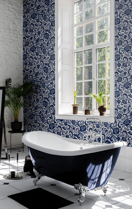 NextWall Tonal Paisley Navy Wallpaper NW45502