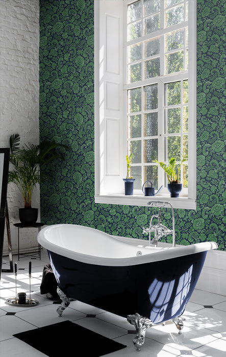 NextWall Tonal Paisley Spearmint & Navy Wallpaper NW45504