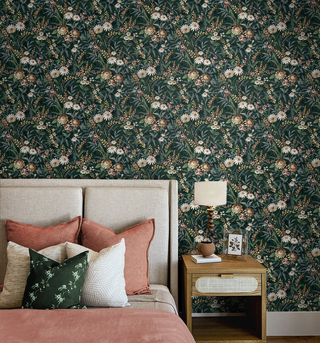 NextWall Vintage Floral Forest Green Wallpaper NW45704