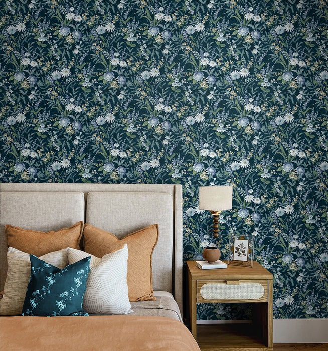NextWall Vintage Floral Teal Wallpaper NW45712