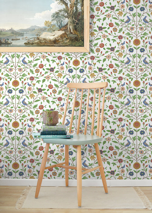 NextWall Bird Toile White Wallpaper NW45901