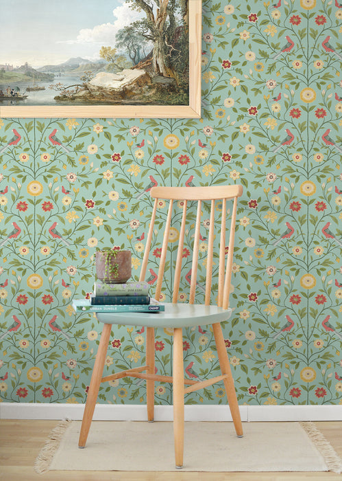 NextWall Bird Toile Aquamarine Wallpaper NW45904