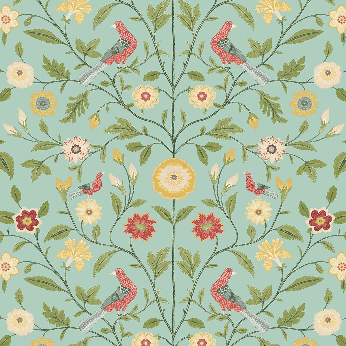 NextWall Bird Toile Aquamarine Wallpaper Sample NW45904