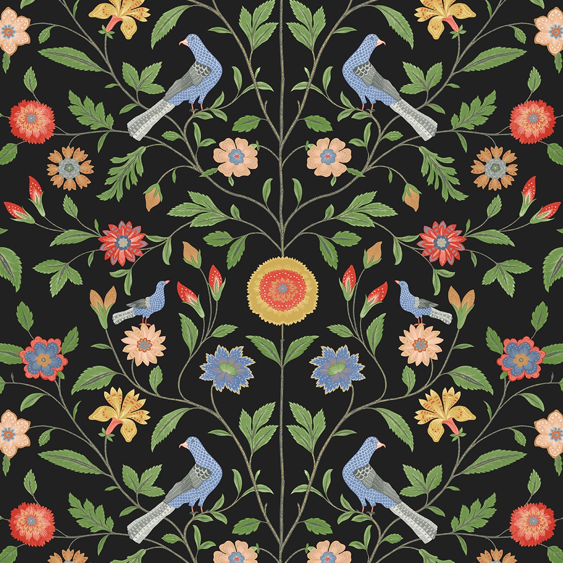 NextWall Bird Toile Onyx Wallpaper Sample NW45910