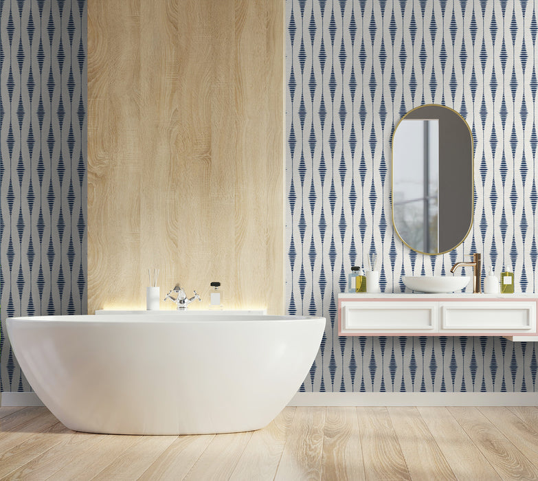 NextWall Striped Ikat Navy Blue & Linen Wallpaper NW46402
