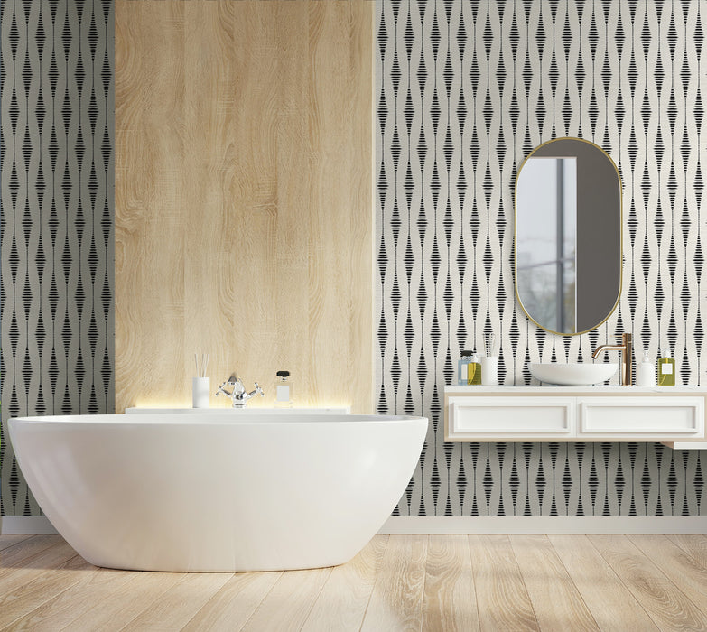 NextWall Striped Ikat Ebony & Linen Wallpaper NW46410