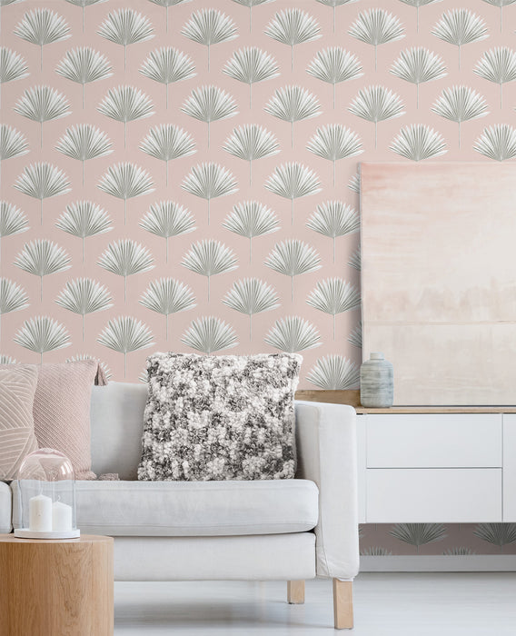 NextWall Tropical Fan Palm Pink Mist Wallpaper NW46501