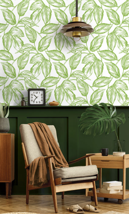 NextWall Sketched Leaves Greenery Wallpaper NW46904