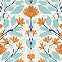 NextWall Folk Floral Verdigris & Orange Wallpaper NW47101