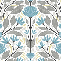 NextWall Folk Floral Blue Patina & Wheat Wallpaper NW47104