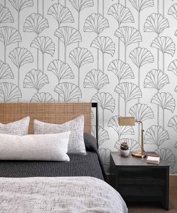 NextWall Gingko Leaf Ebony Wallpaper NW47200
