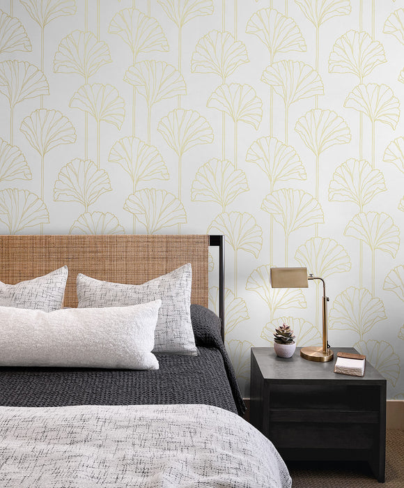 NextWall Gingko Leaf Metallic Gold Wallpaper NW47205