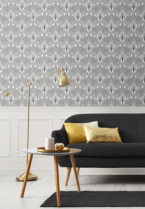 NextWall Peacock Leaves Ebony Wallpaper NW47300