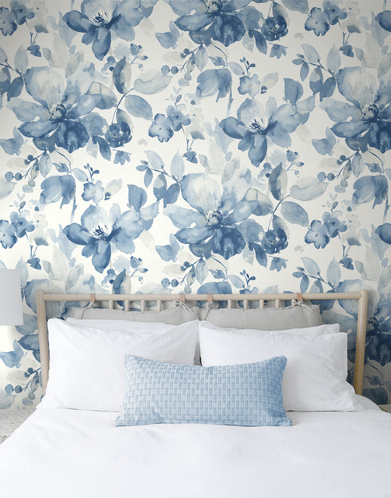 NextWall Watercolor Flower Bluestone Wallpaper NW47802