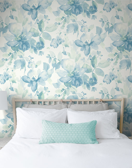 NextWall Watercolor Flower Seaglass Wallpaper NW47804