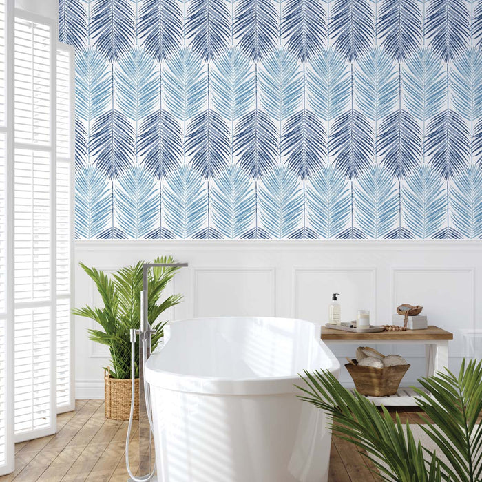 NextWall Two Toned Palm Blue Lagoon Wallpaper NW47912