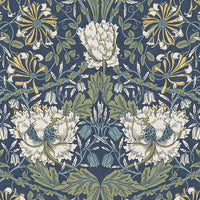 NextWall Ogee Flora Indigo Dye & Sage Wallpaper NW48202