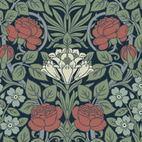 NextWall Vintage Rose Midnight Blue & Sage Wallpaper NW49012