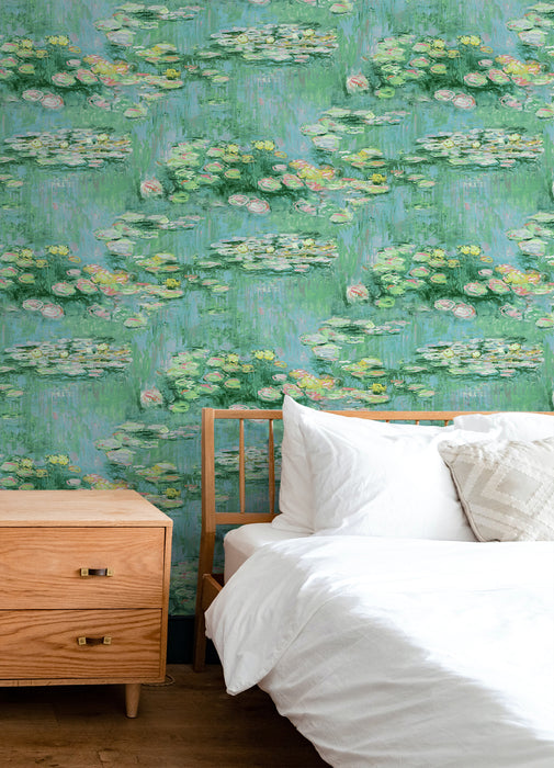 NextWall Lily Pond Hunter Green & Lakeside Wallpaper NW50004