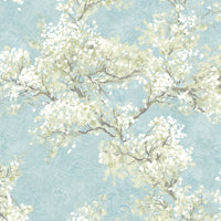 NextWall Cherry Blossom Grove Blue Mist & Green Tea Wallpaper NW50102