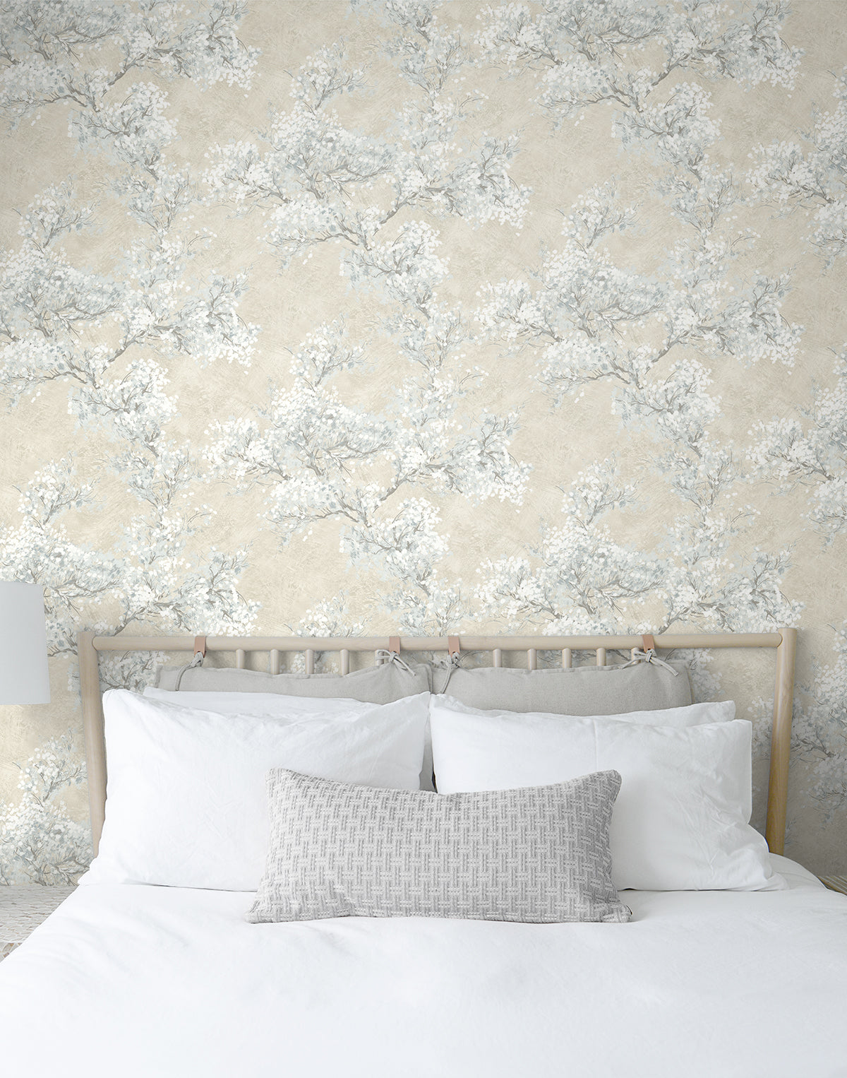 NextWall Cherry Blossom Grove Parchment & Morning Fog Wallpaper Sample NW50105