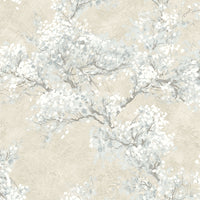 NextWall Cherry Blossom Grove Parchment & Morning Fog Wallpaper NW50105