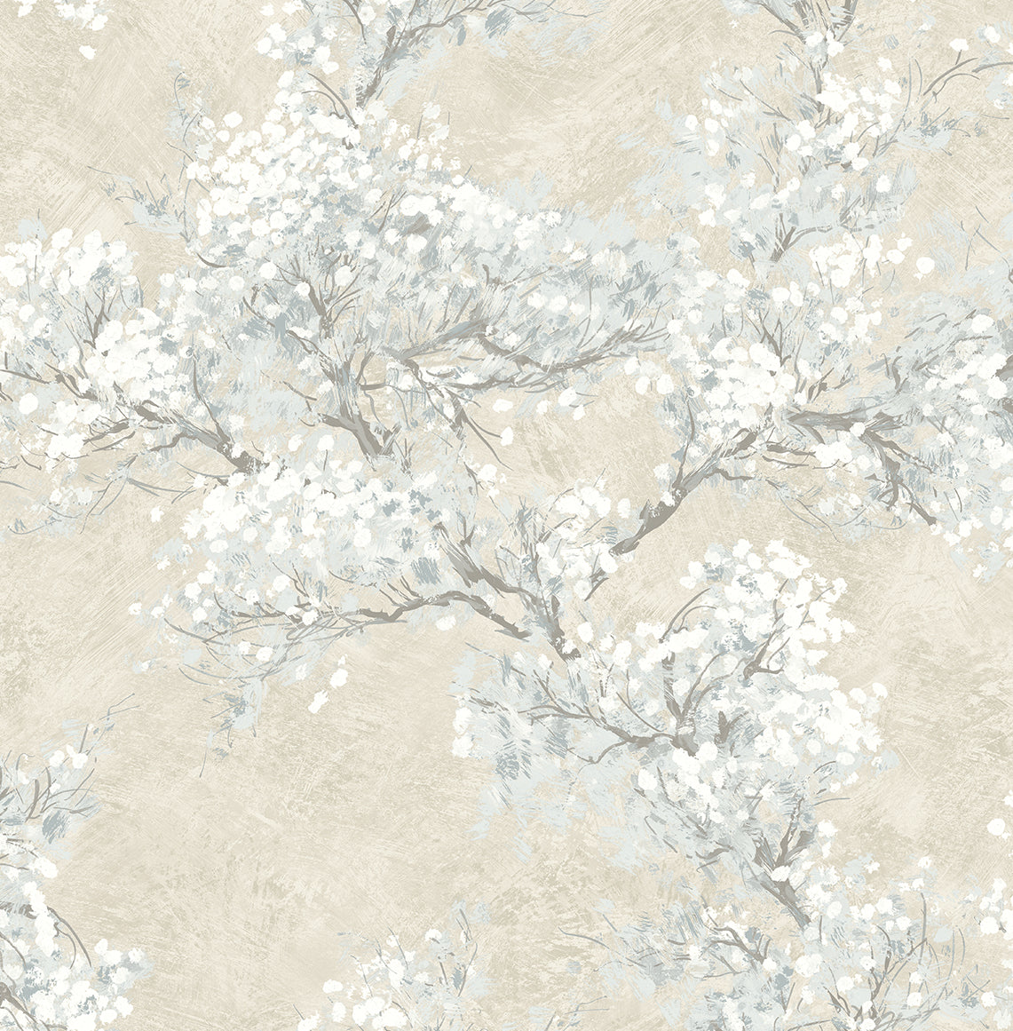 NextWall Cherry Blossom Grove Parchment & Morning Fog Wallpaper Sample NW50105