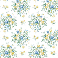 NextWall Floral Bunches Blue Stream & Buttercup Wallpaper NW50502