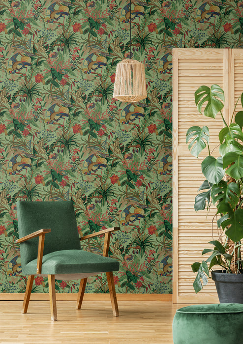 NextWall Tropical Canopy Seagreen Wallpaper Sample NW52804