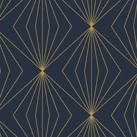 NextWall Gem Geometric Dark Blue & Metallic Gold Wallpaper NW53102