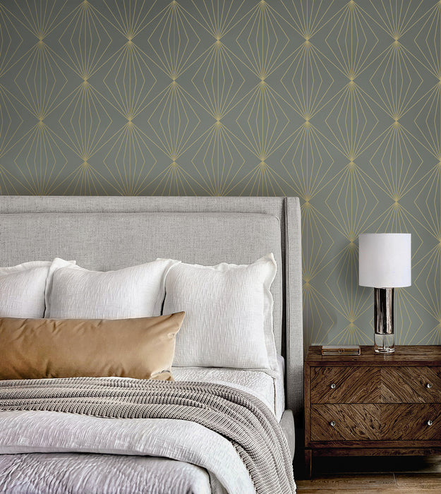 NextWall Gem Geometric Grey & Metallic Gold Wallpaper NW53105