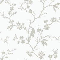 NextWall Songbird Chinoiserie Nickel Wallpaper NW53400