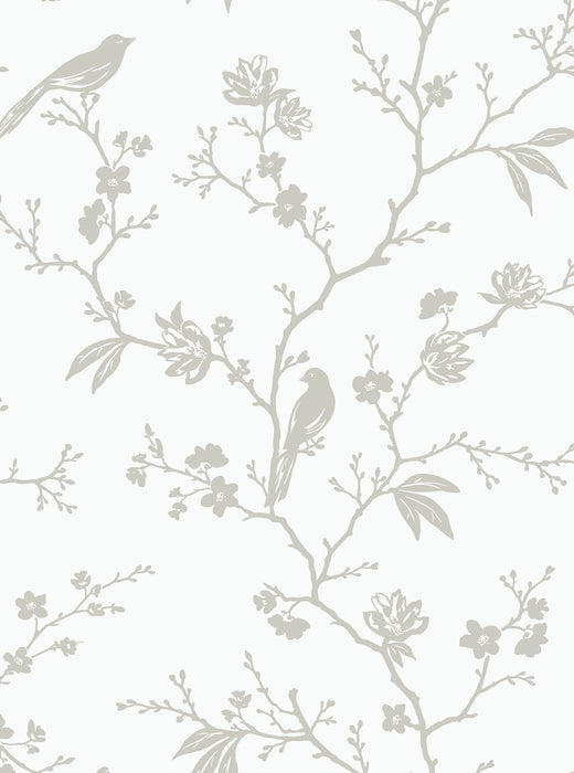 NextWall Songbird Chinoiserie Nickel Wallpaper Sample NW53400