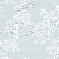 NextWall Coastline Toile Blue Mist Wallpaper NW53702