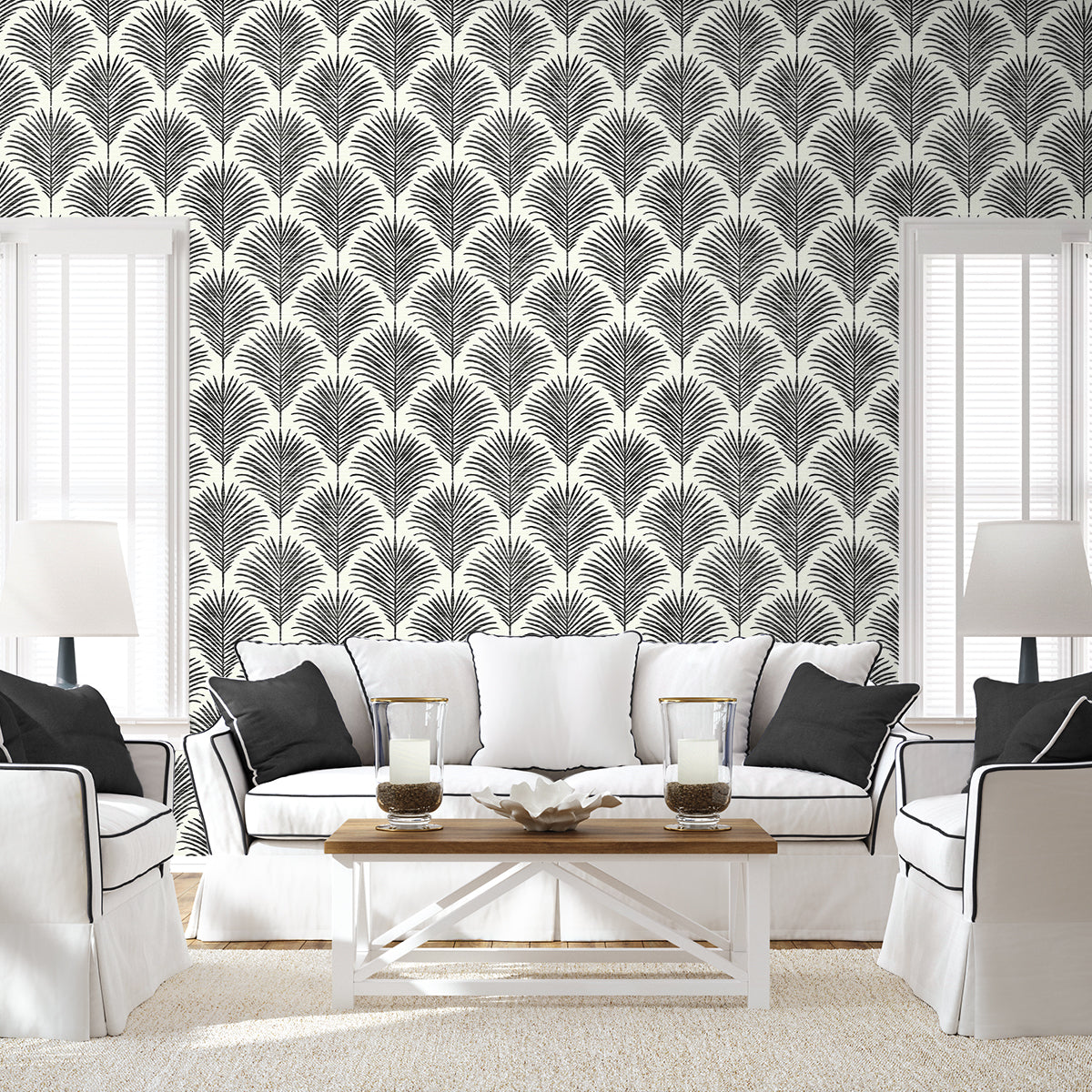 NextWall Grassland Palm Inkwell & Off-white Wallpaper Sample NW53800