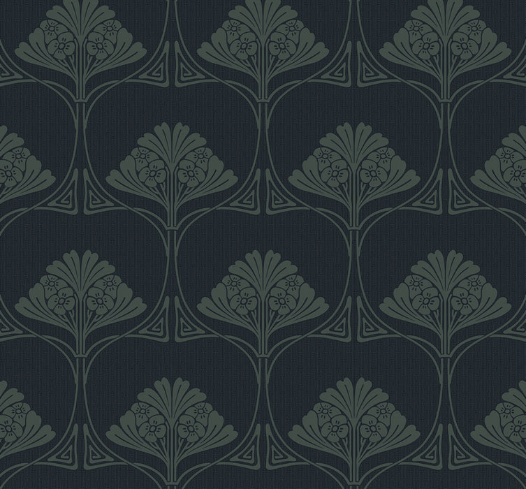 NextWall Deco Floral Midnight Blue & Juniper Wallpaper Sample NW54002