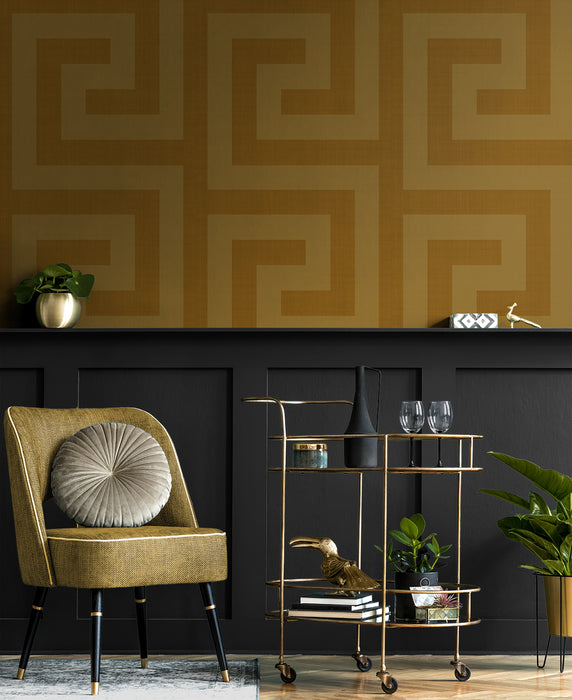 NextWall Maze Geo Antique Gold Wallpaper NW55205