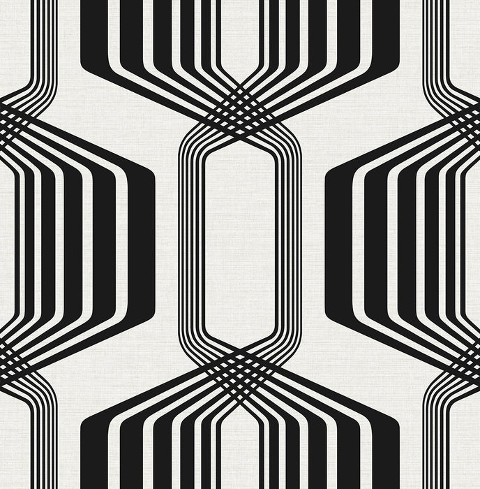 NextWall Striped Geo Ebony Wallpaper Sample NW55300