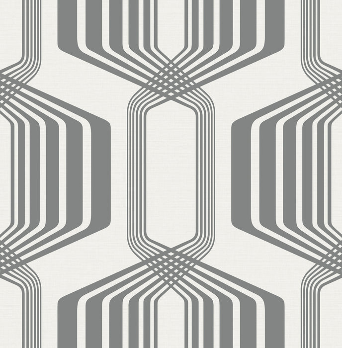 NextWall Striped Geo Metallic Silver Wallpaper Sample NW55302