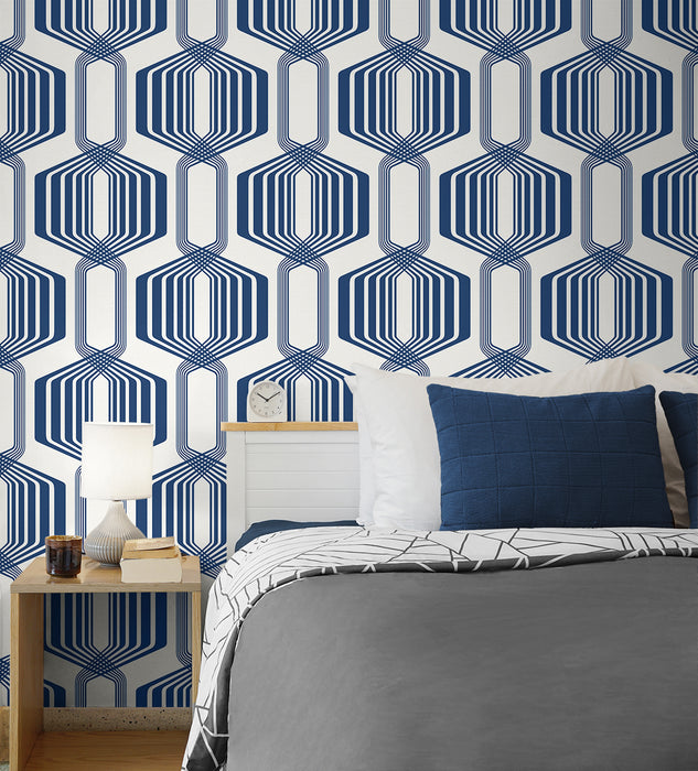 NextWall Striped Geo Blue Sapphire Wallpaper NW55312