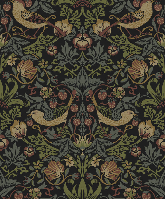 NextWall Strawberry Garden Black Wallpaper Sample NW55401