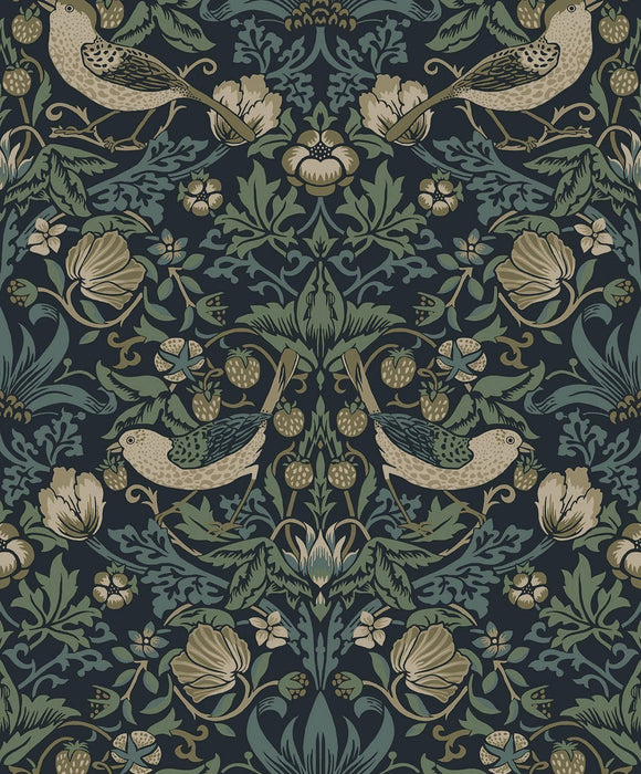 NextWall Strawberry Garden Blue Wallpaper Sample NW55402