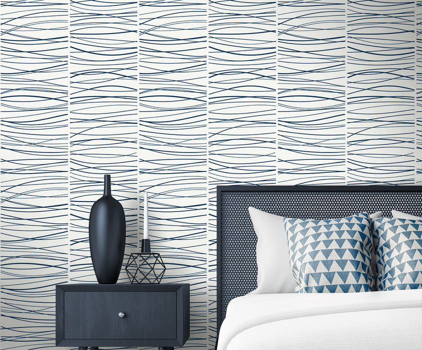 NextWall Wave Lines Blue Wallpaper NW55602