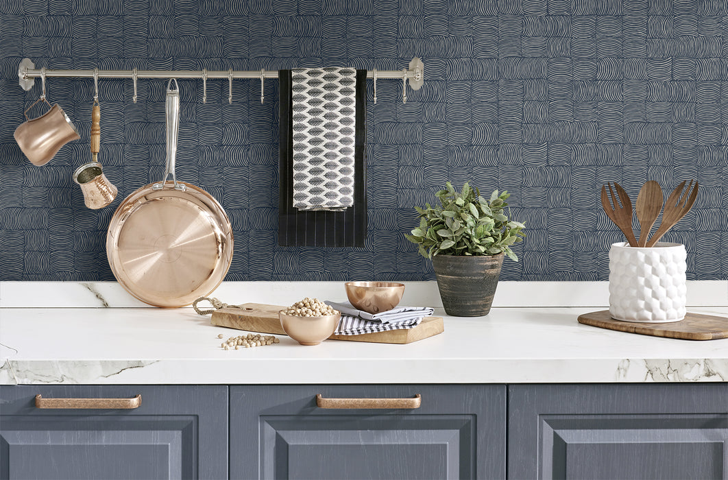 NextWall Organic Squares Blue Denim Wallpaper NW55902