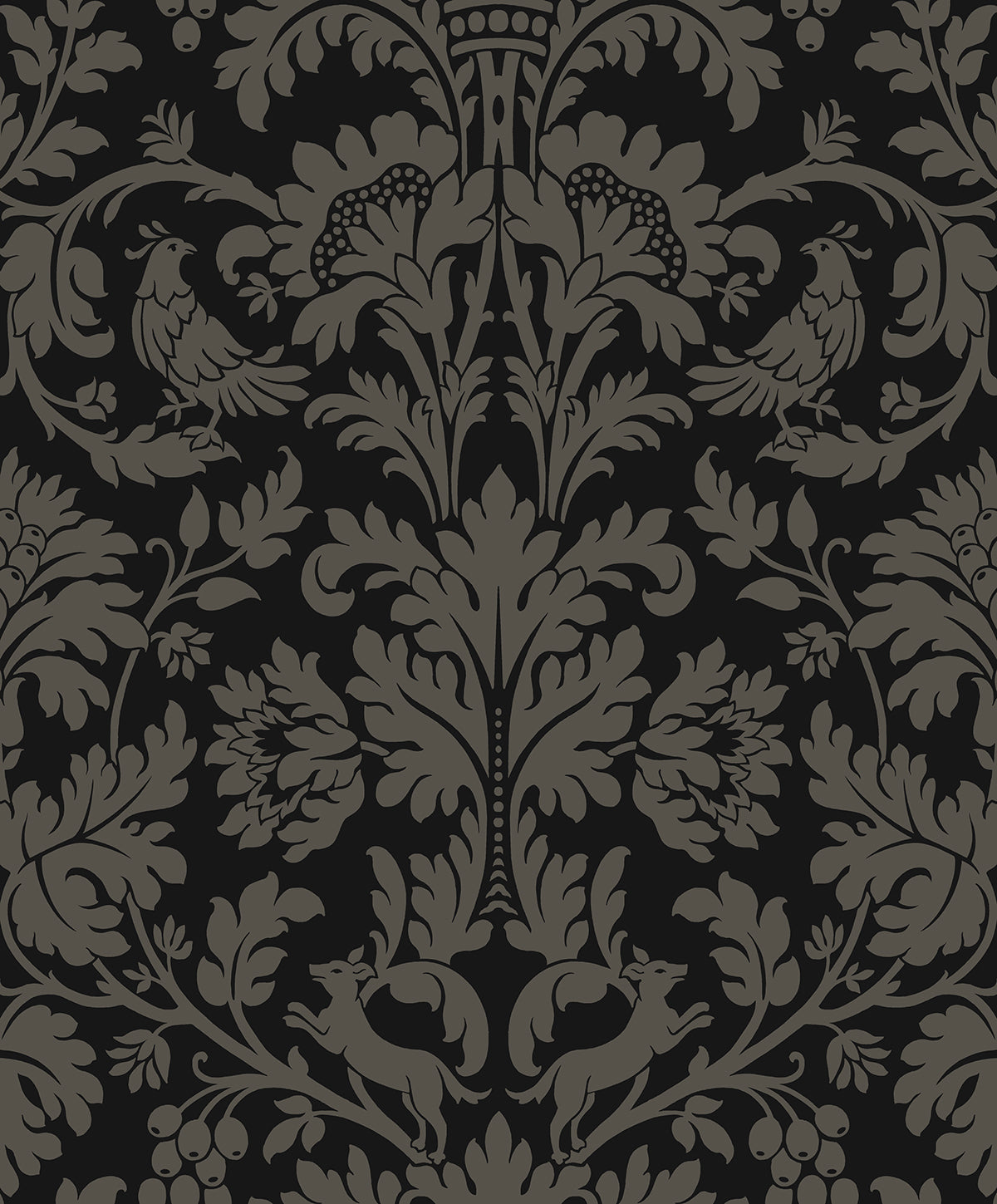 NextWall Ansel Damask Ebony & Pavestone Wallpaper NW57710