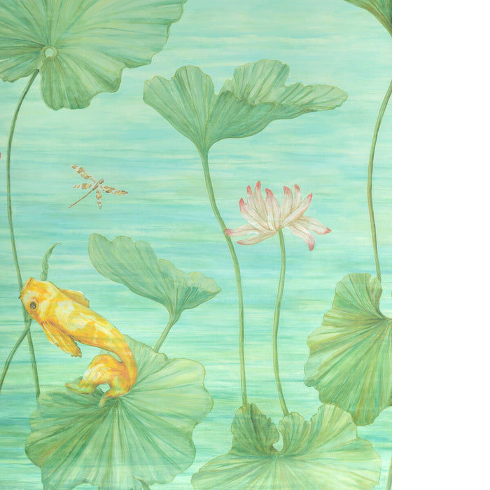 Brunschwig & Fils Koi Pond Mural Teal Wallpaper P8026100.353.0