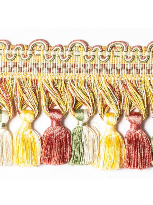 Scalamandre Safari Tassel Fringe Rose/Gold/Green Trim Sample PL44440411