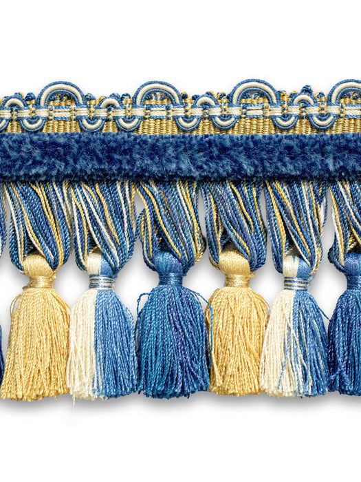 Scalamandre Safari Tassel Fringe Chenille Royal Blue / Gold Trim Sample PL44240420