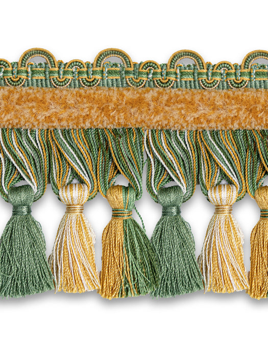 Scalamandre Safari Tassel Fringe Chenille Seafoam/Gold Trim Sample PL44240424