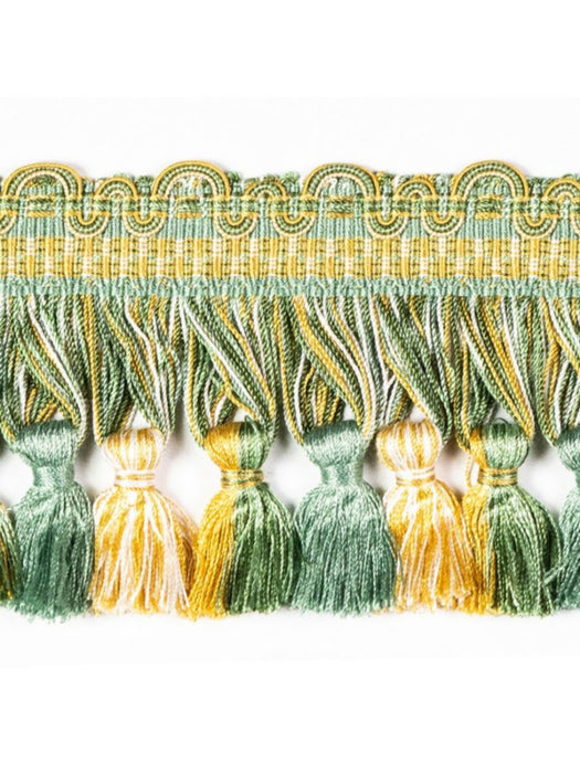 Scalamandre Safari Tassel Fringe Seafoam/Gold Trim Sample PL44440424